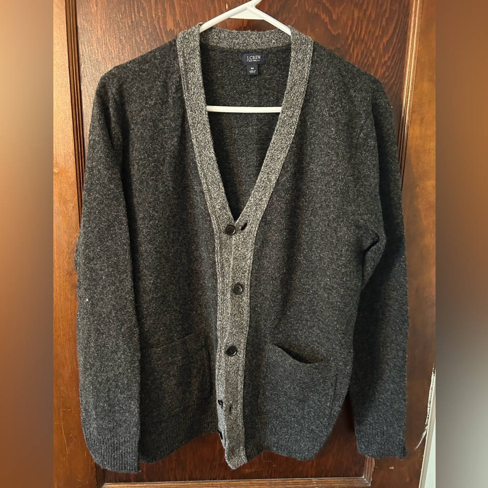 J. Crew Men's wool size medium Charcoal and Light Gray Cardigan EUC